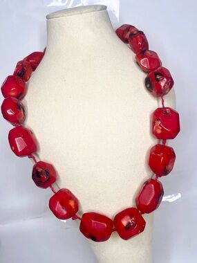 Chunky Red Bead Necklace Strand